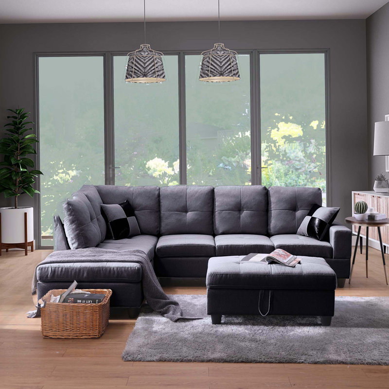 Grey sectional couch wayfair hotsell